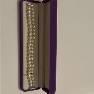 Elegant Double Strand Pearl Bracelet in Purple Velvet Box